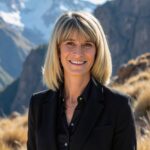 Wendy Heineke, founder of Hospitality Across America, featured in the Sage Outdoor Advisory Partner Spotlight. Headshot of a smiling woman with shoulder length blonde hair wearing a black shirt and blazer, photographed outdoors with a sunlit mountain slope blurred in the background.